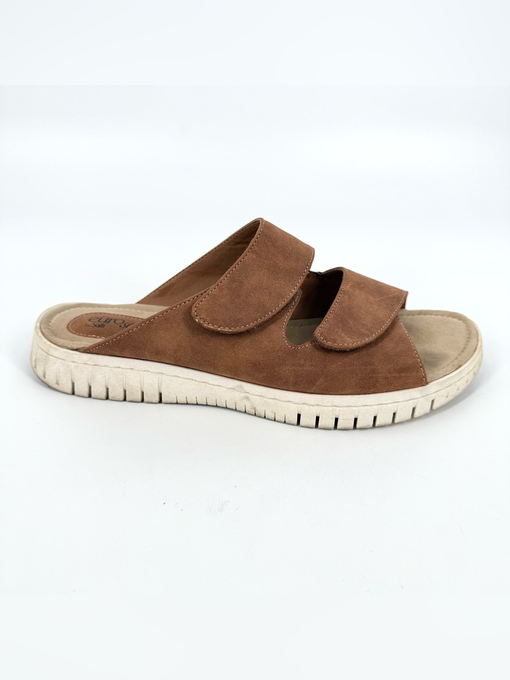 Sofft EuroSoft Slide Sandals Womens Size 11 Brown Faux Suede Adjustable Straps